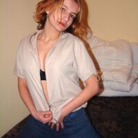 Amateur damsels shed blue jeans and panties to show off their natural pussies